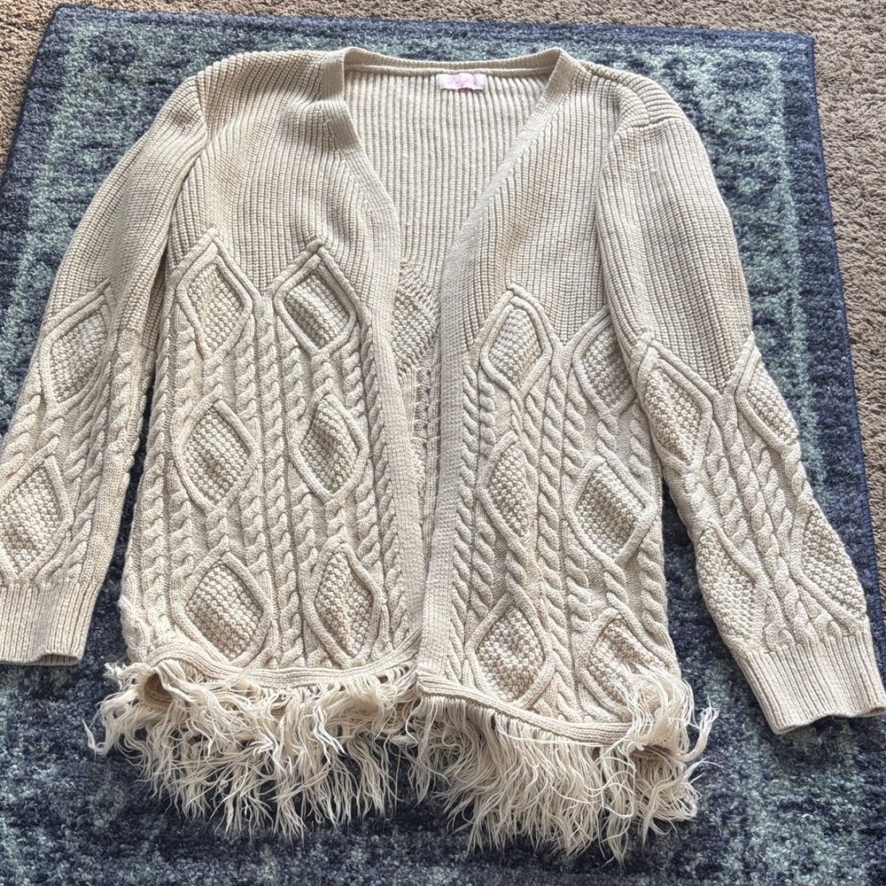 Pink Lily Knit Cardigan with Fringe